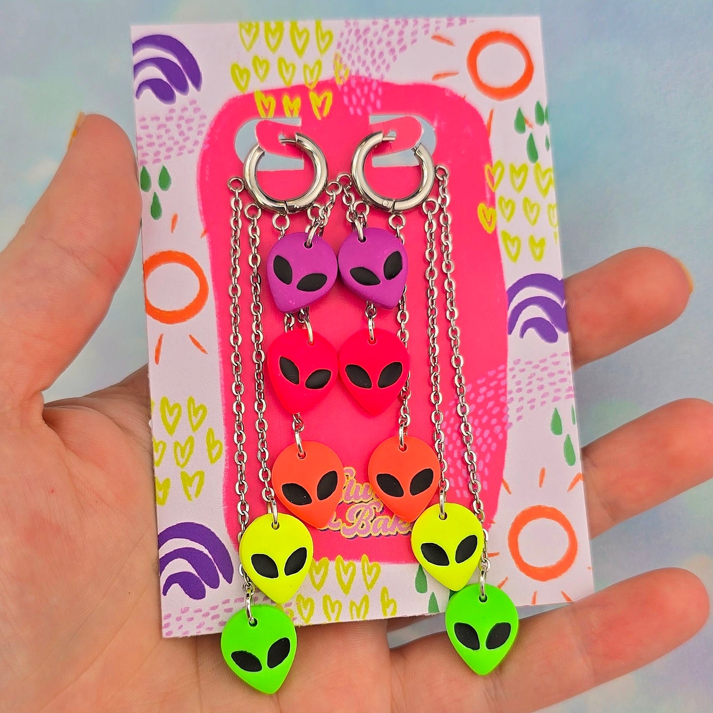 Neon Rainbow Alien 5 Drop Dangles