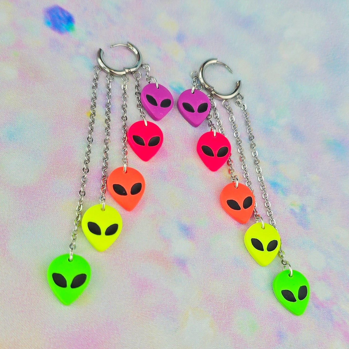 Neon Rainbow Alien 5 Drop Dangles