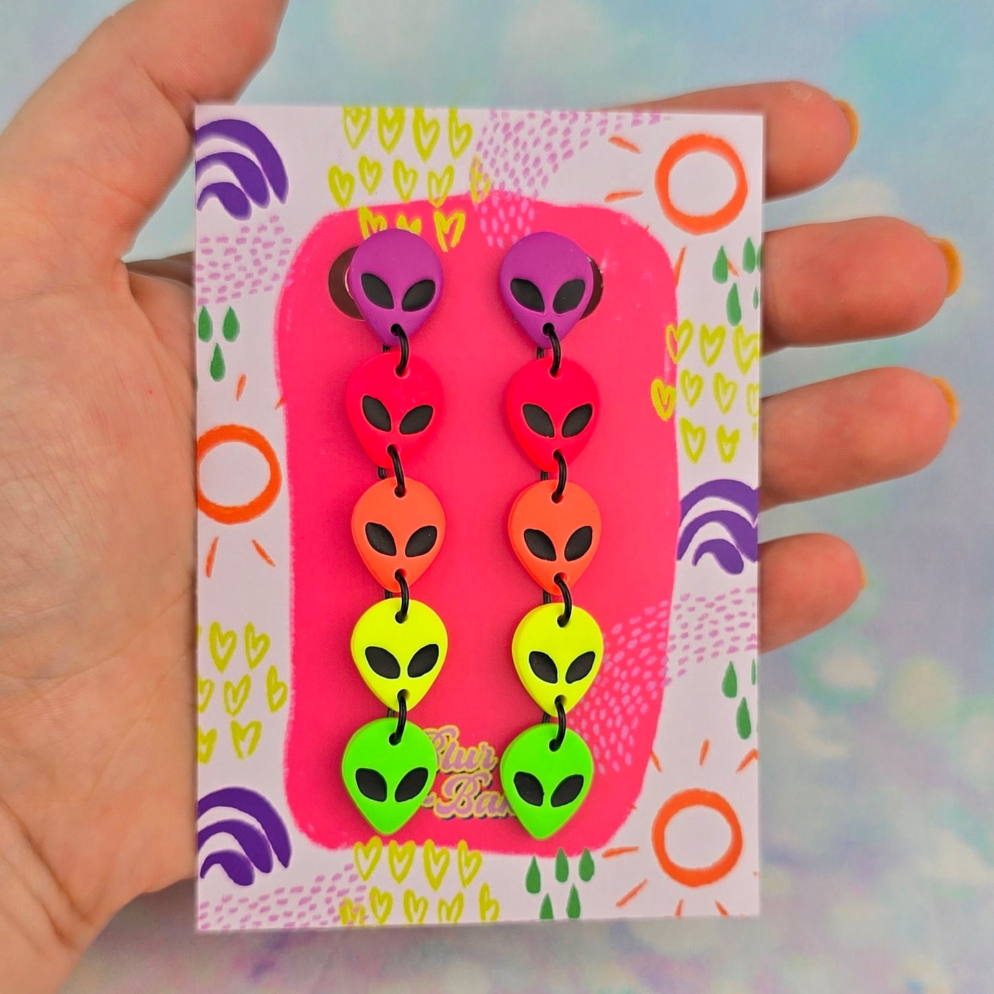 Neon Rainbow Alien 5 Drop Dangles