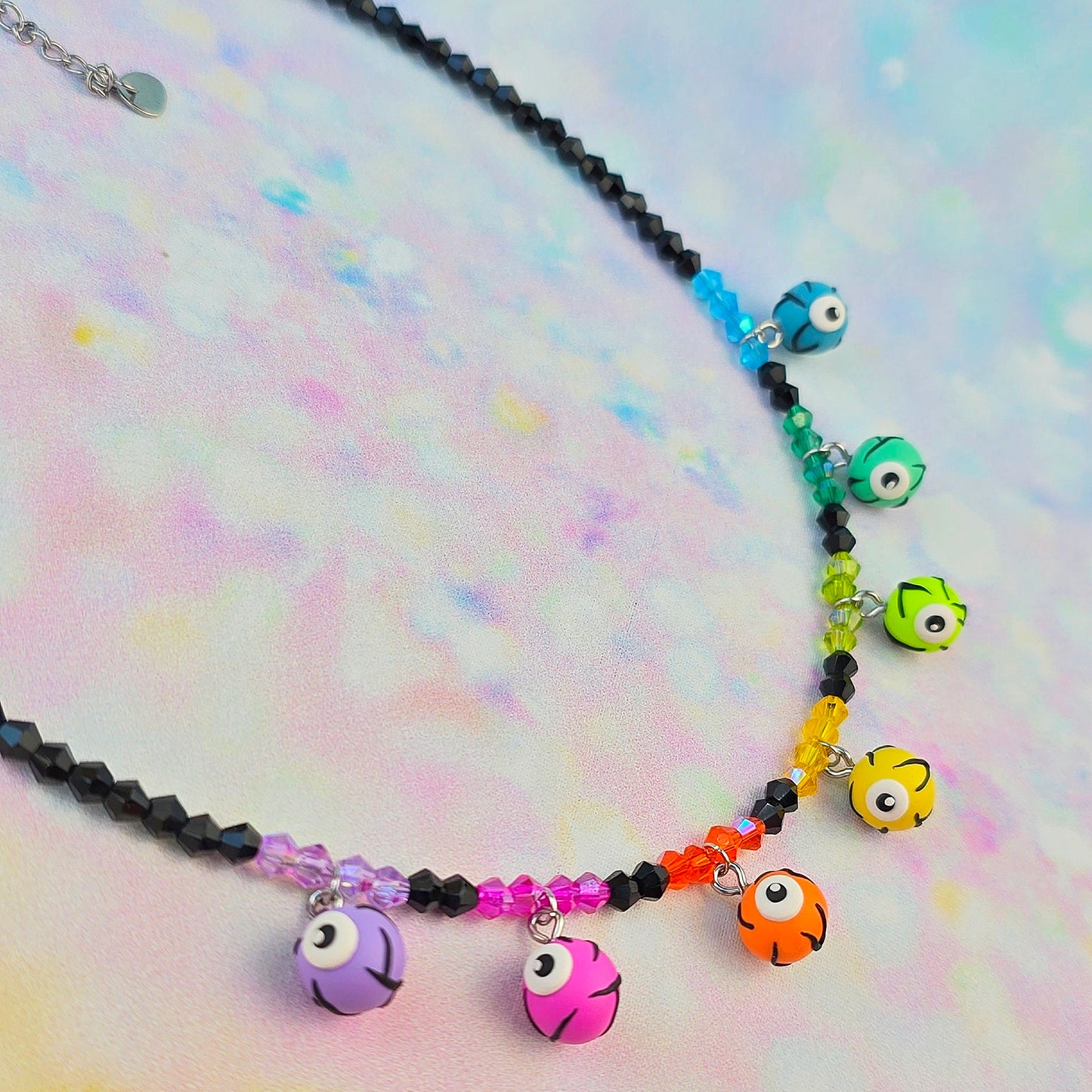 Rainbow Eyeball Glass Beaded Charm Necklace