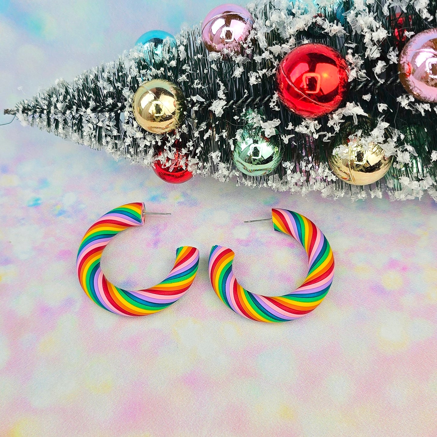Christmas- Colourful Candy Cane Twisted Hoops (All Sizes)
