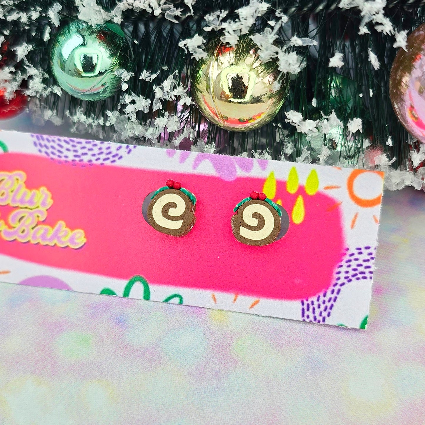 Christmas-Yule Chocolate Log Cake Studs