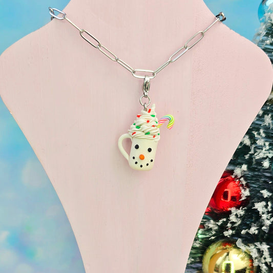 Christmas Snowman Hot Chocolate Necklace Charm (Charm Only)