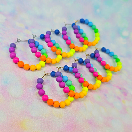 Neon Bouquet Beaded Hoops
