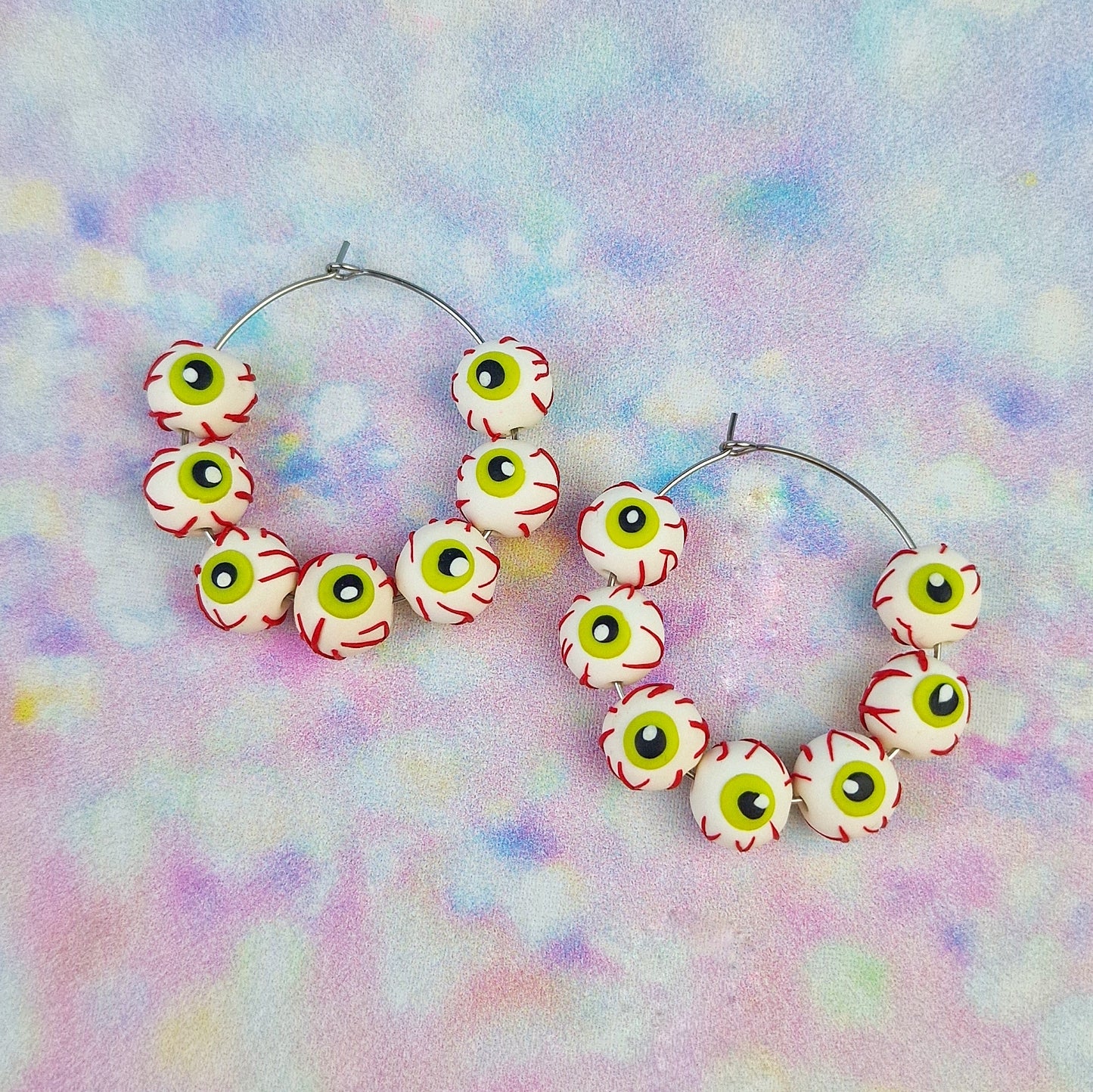 White Eye Ball Beaded Hoops -Limited Edition