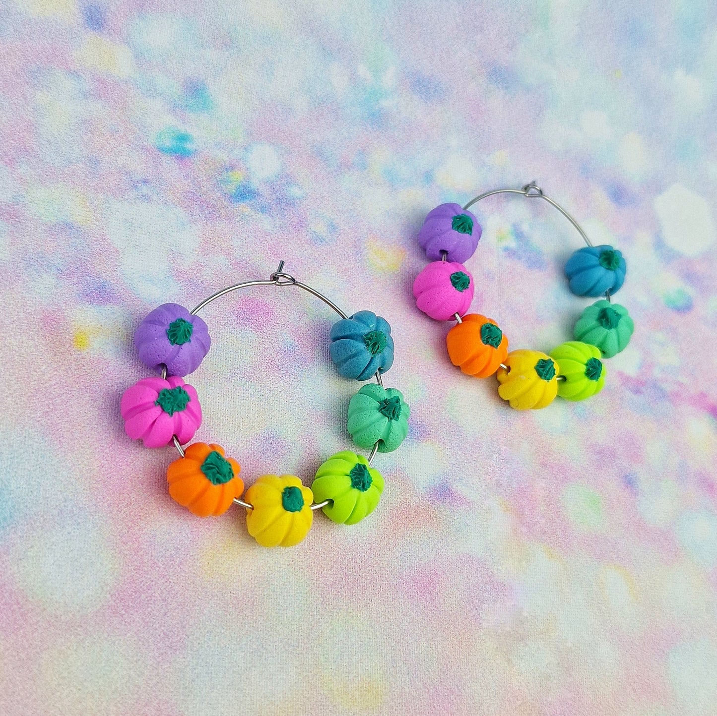 Rainbow Pumpkin Beaded Hoops -Limited Edition