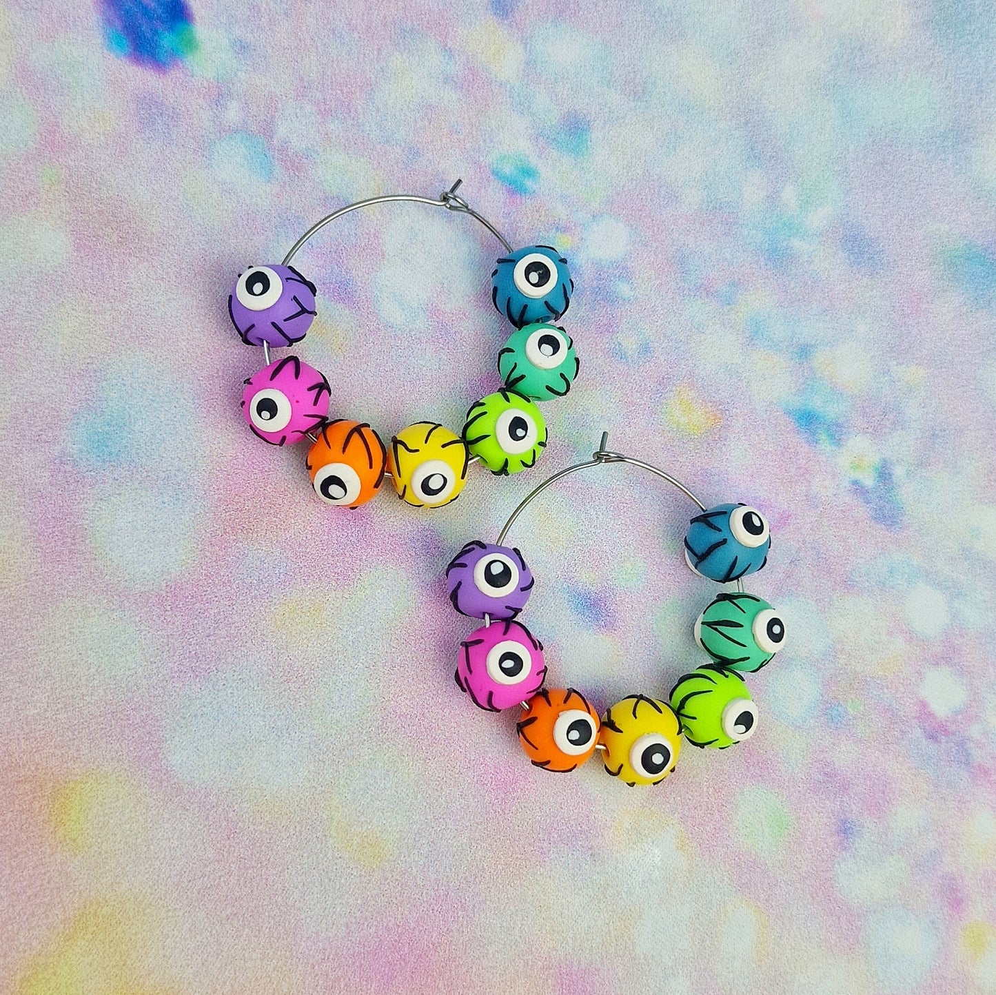 Rainbow Eye Ball Beaded Hoops -Limited Edition