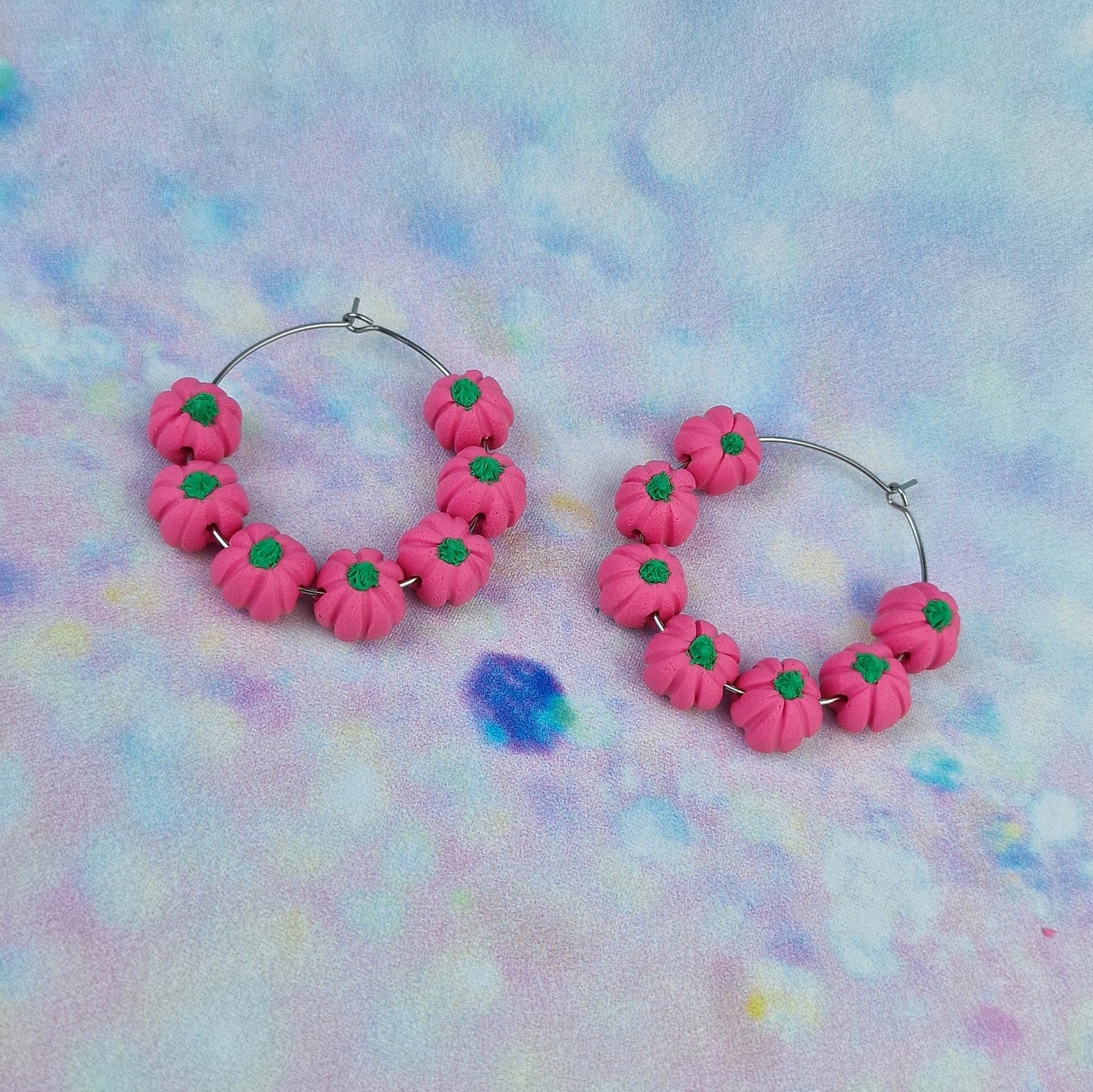 Pink Pumpkin Beaded Hoops -Limited Edition