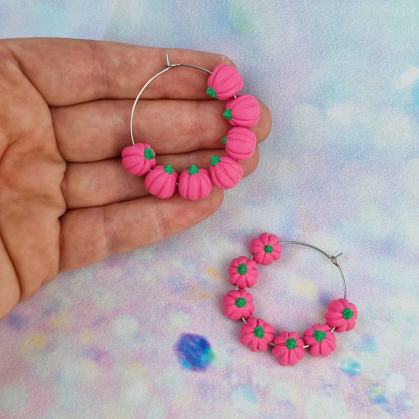 Pink Pumpkin Beaded Hoops -Limited Edition