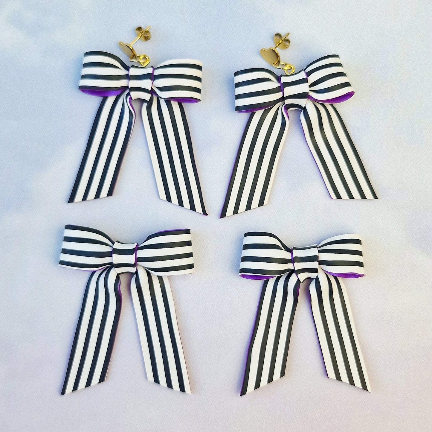 Black and White Stripey Large Bows