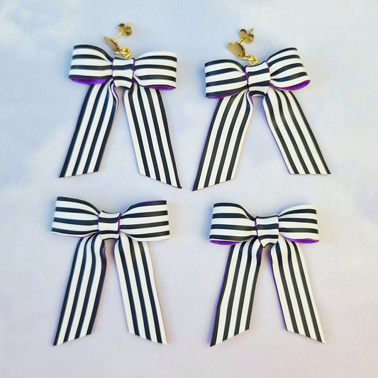 LIMITED EDITION Black and White Stripey Large Bows