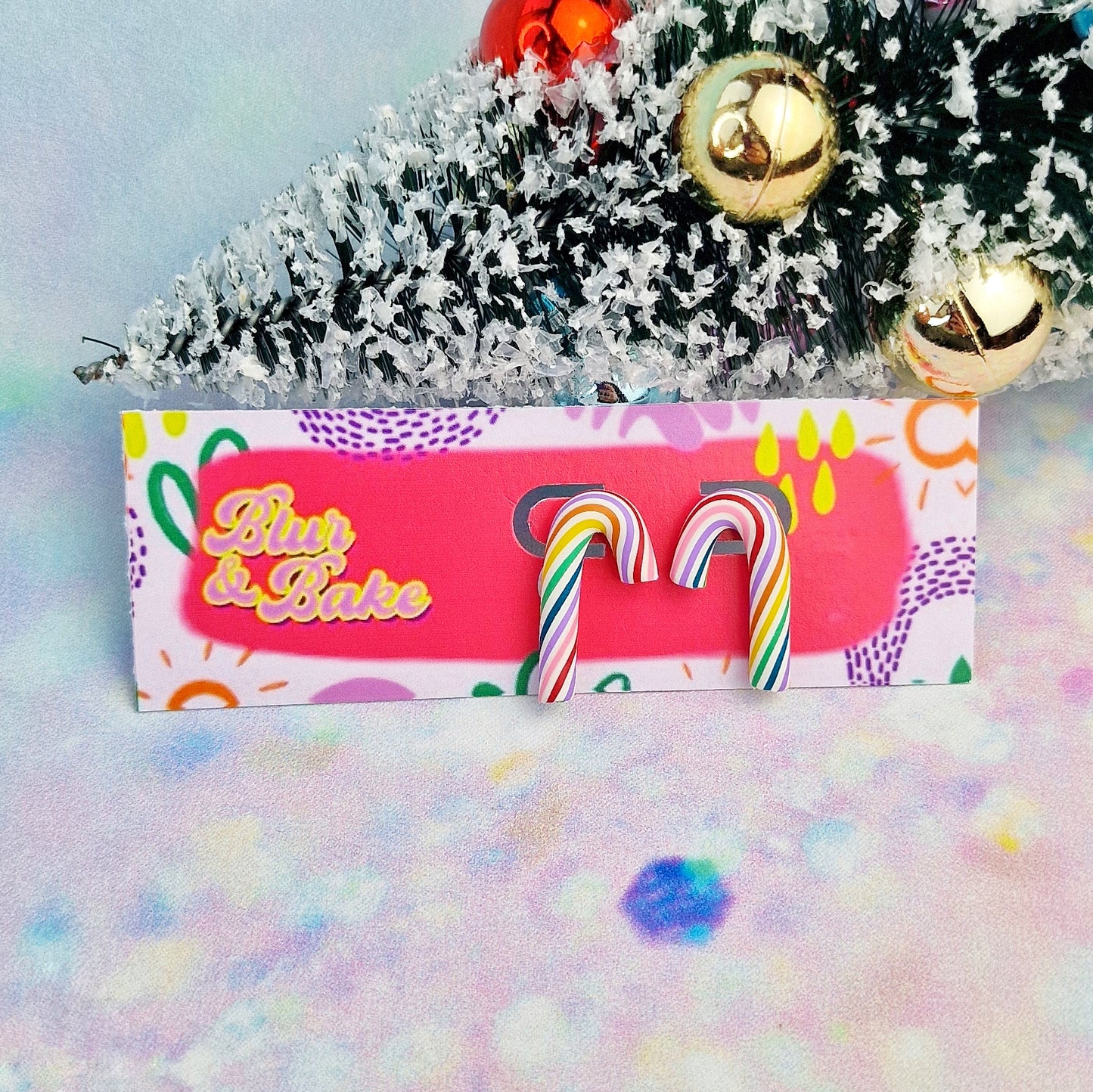 Christmas- Colourful Candy Cane Studs