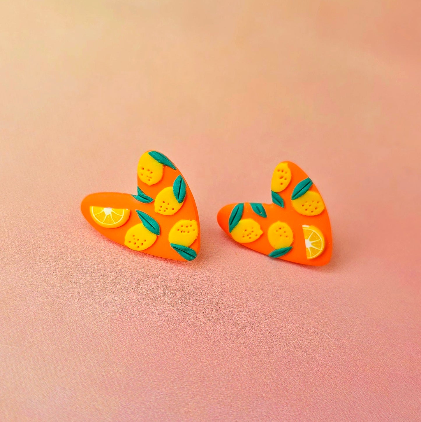 Lemon Citrus Paradise Heart Studs