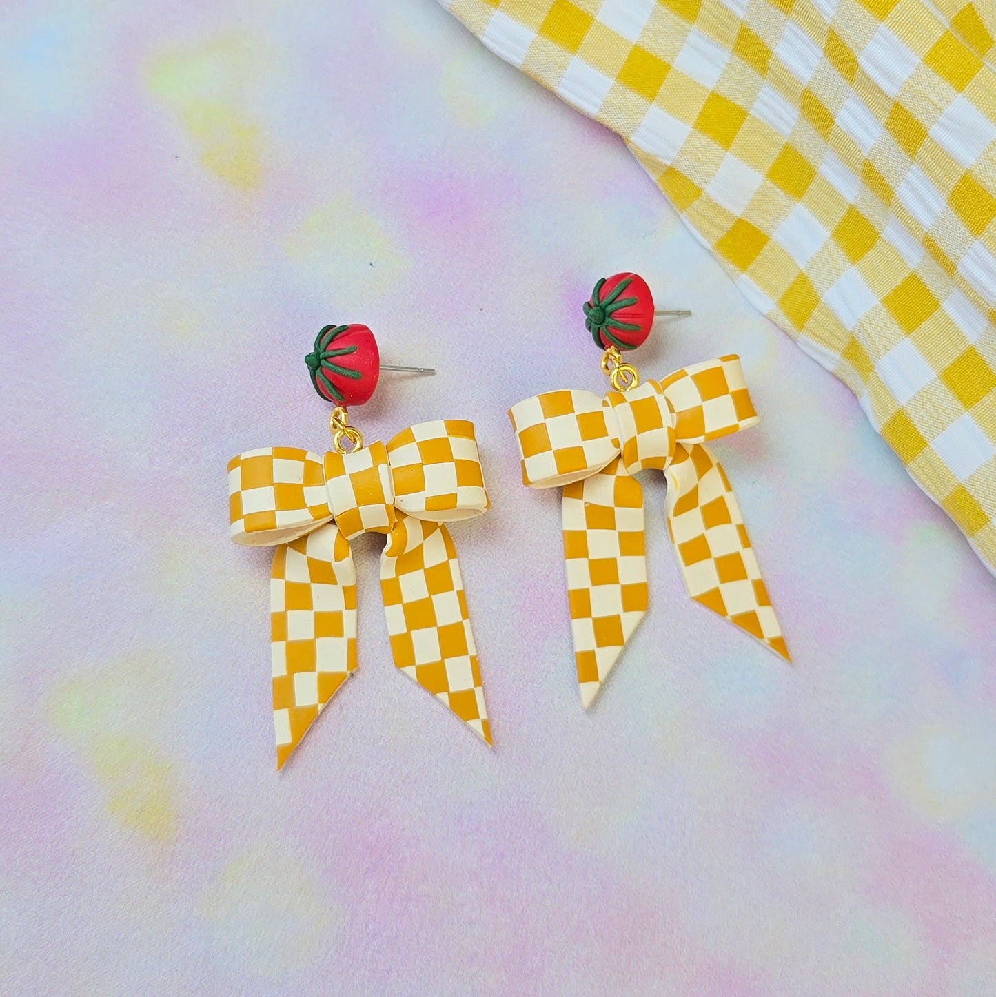 Italian Tomato Checkerboard Mini Bow Dangles