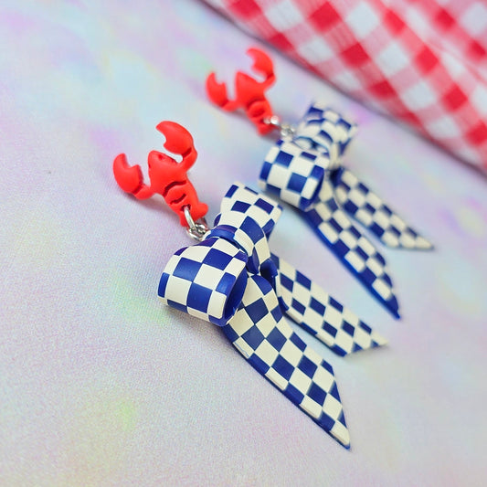 Italian Lobster Checkerboard Mini Bow Dangles