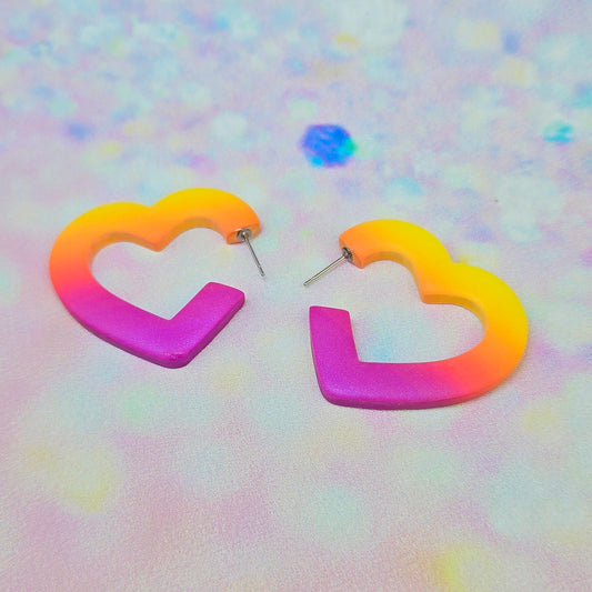 Mega Sunset Ombre Heart Hoops