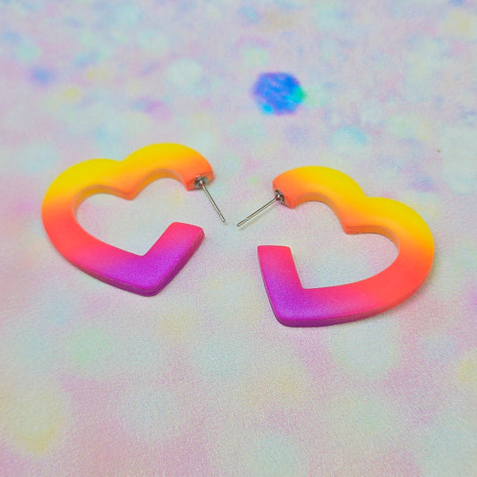 Medium Sunset Ombre Heart Hoops