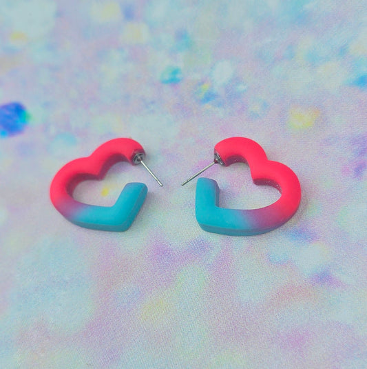 Mini Pink, Purple and Blue Ombre Heart Hoops