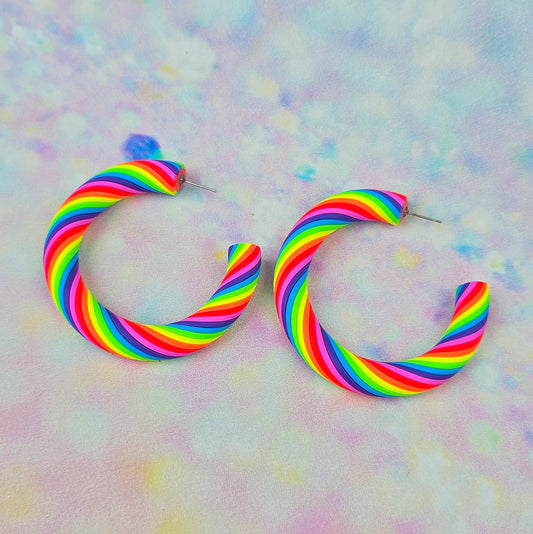 Neon Rainbow Twisted Hoops