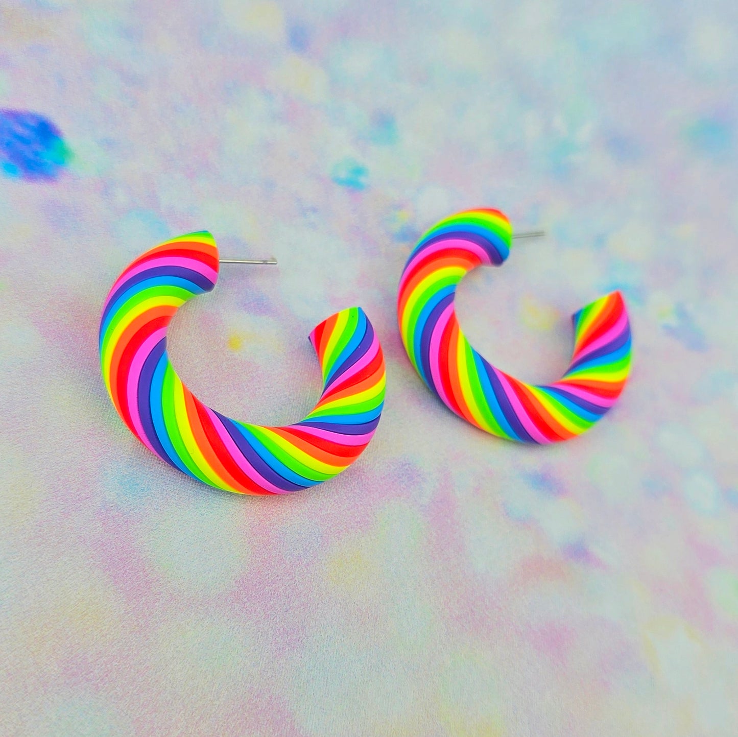 Neon Rainbow Twisted Hoops