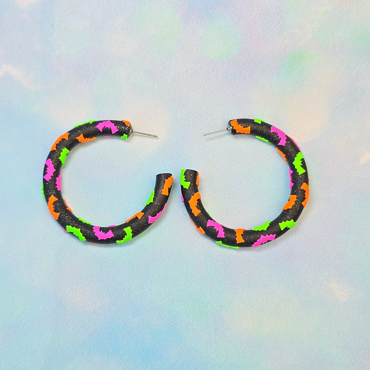 Bat Clay Hoops in Neon Party