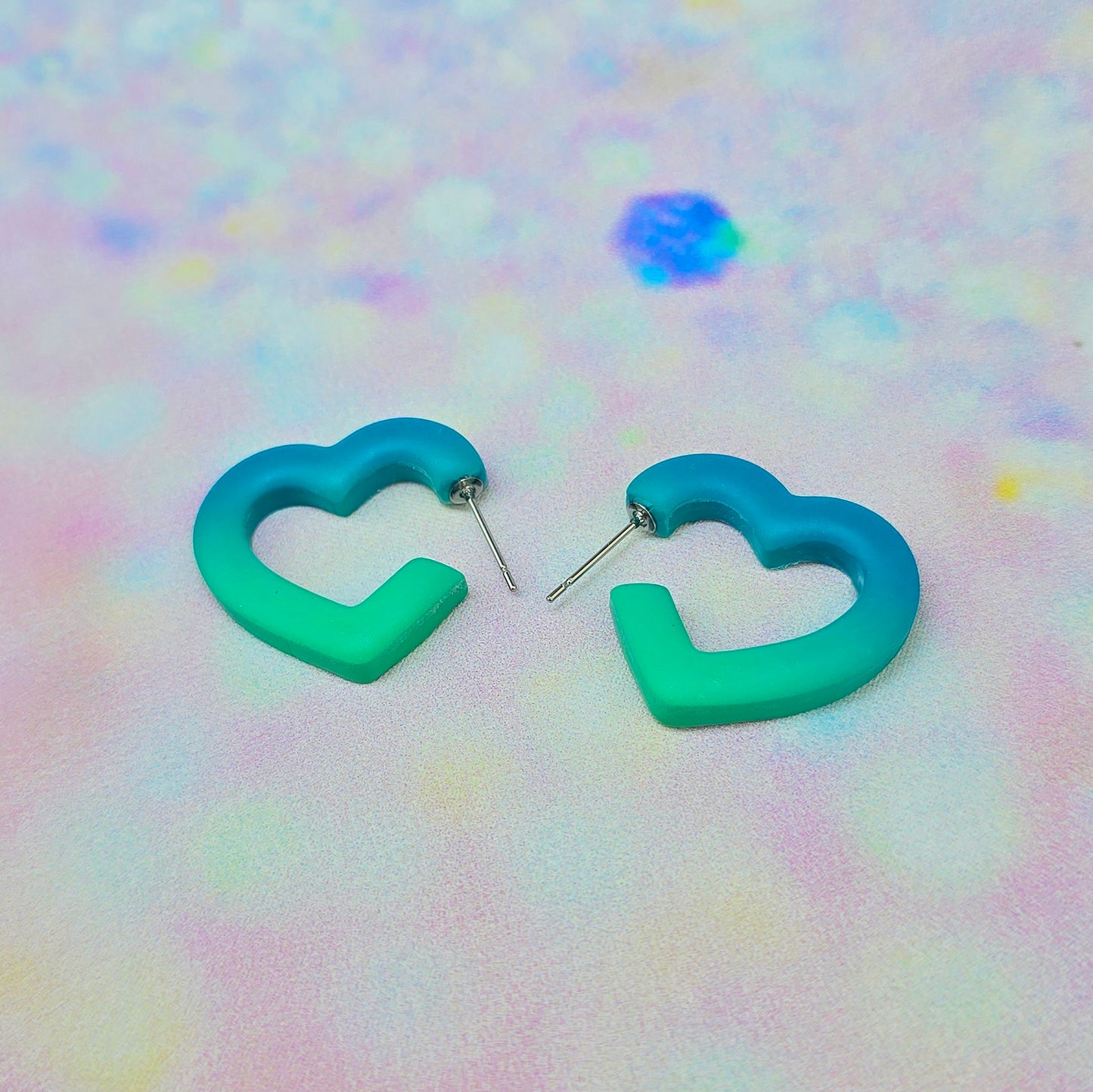 Mini Green Ombre Heart Hoops