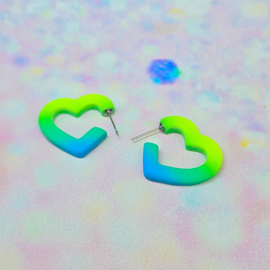 Mini Electric Green Ombre Heart Hoops