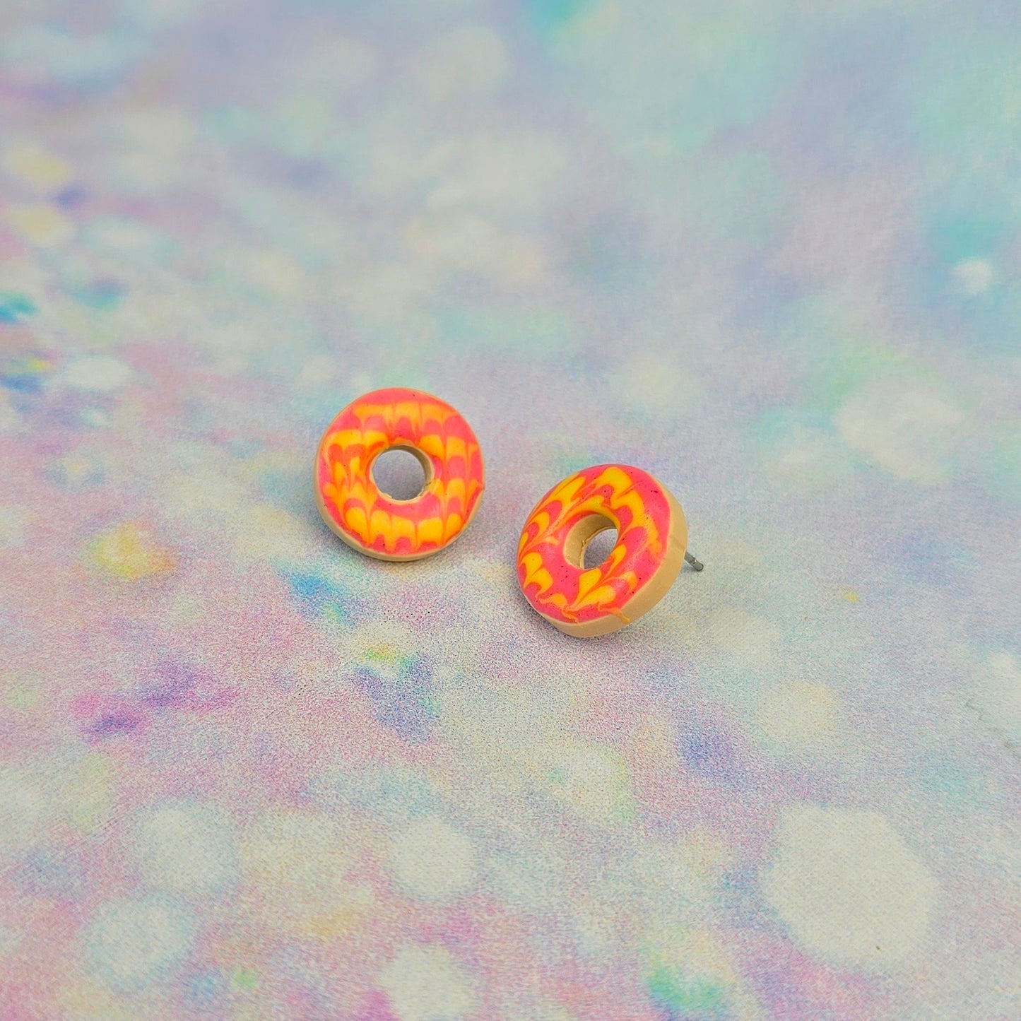 Pink and Yellow Party Ring Studs