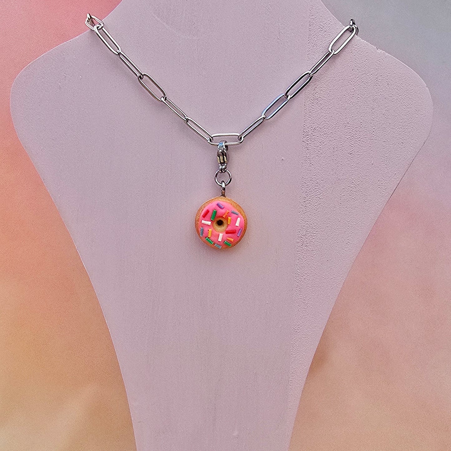 Pink Doughnut Necklace Charm