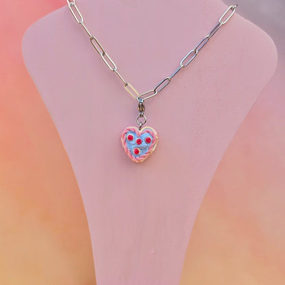 Pink and Blue Retro Cake Necklace Charm