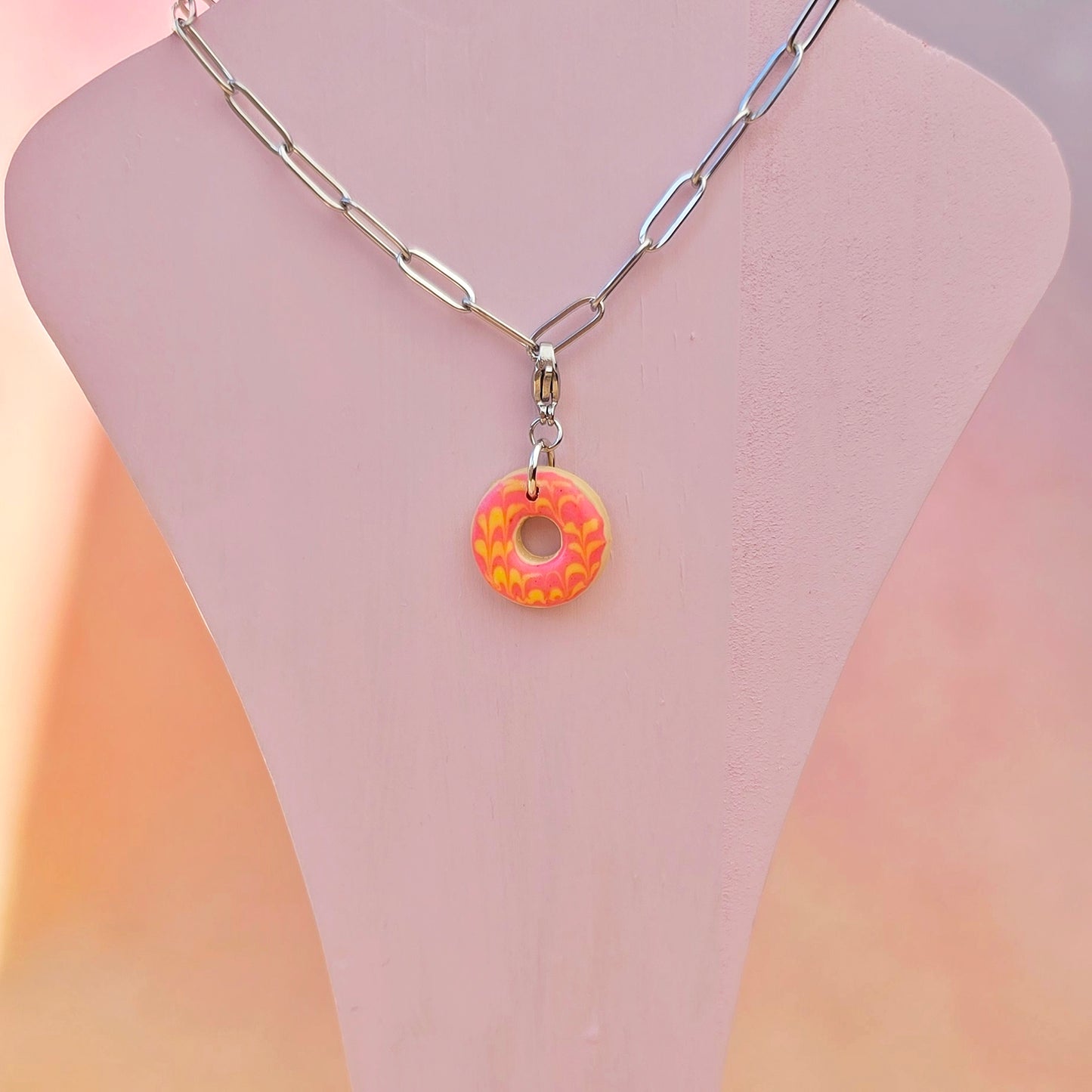 Pink and Yellow Party Ring Necklace Charm