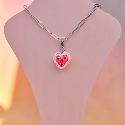 Pink and Red Retro Cake Necklace Charm