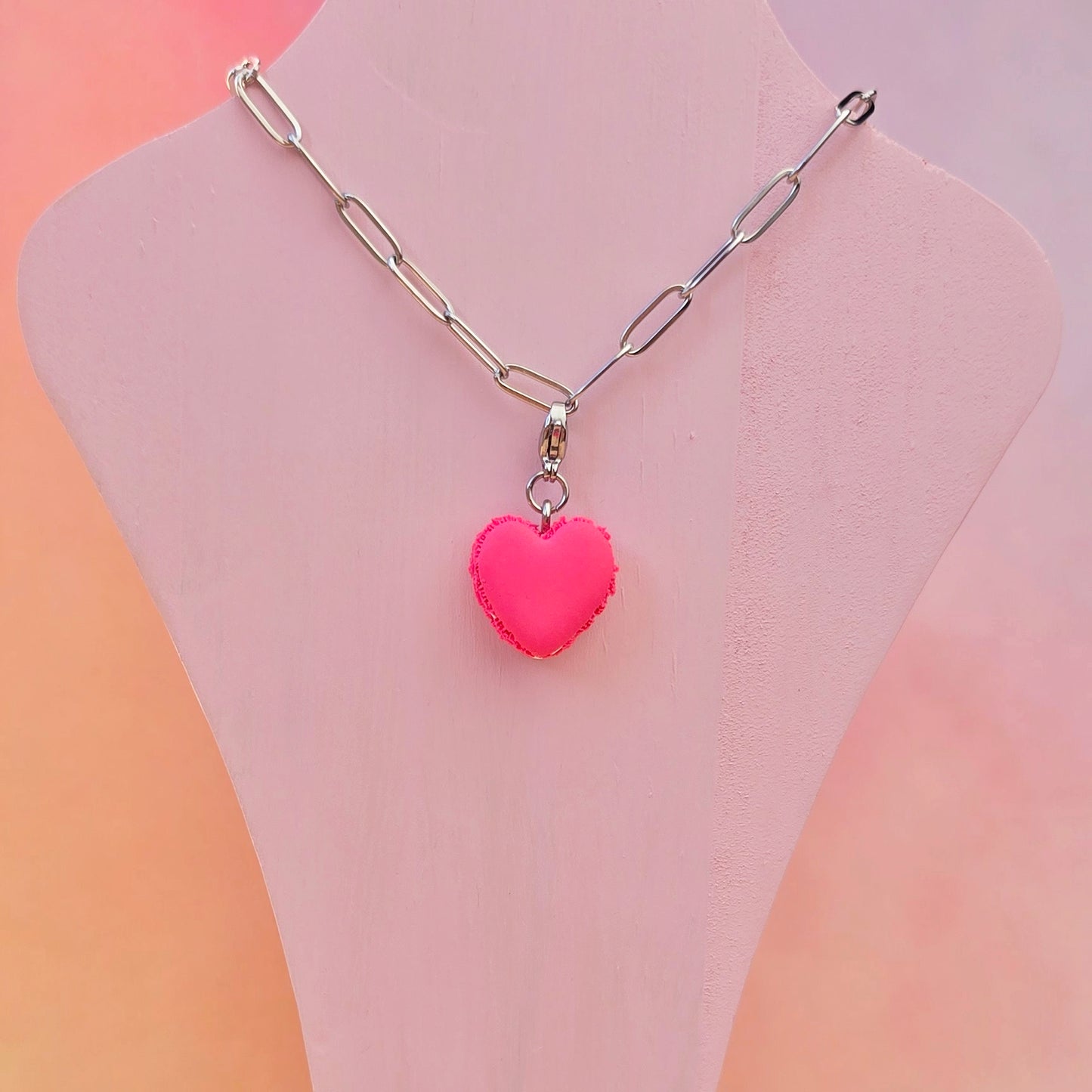 Pink Heart Macaron Necklace Charm