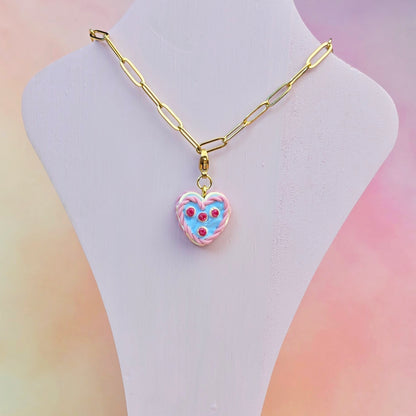 Pink and Blue Retro Cake Necklace Charm