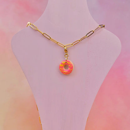 Pink and Yellow Party Ring Necklace Charm