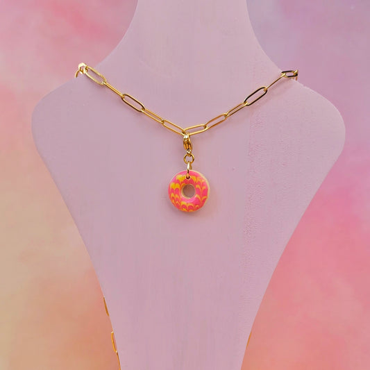 Pink and Yellow Party Ring Necklace Charm