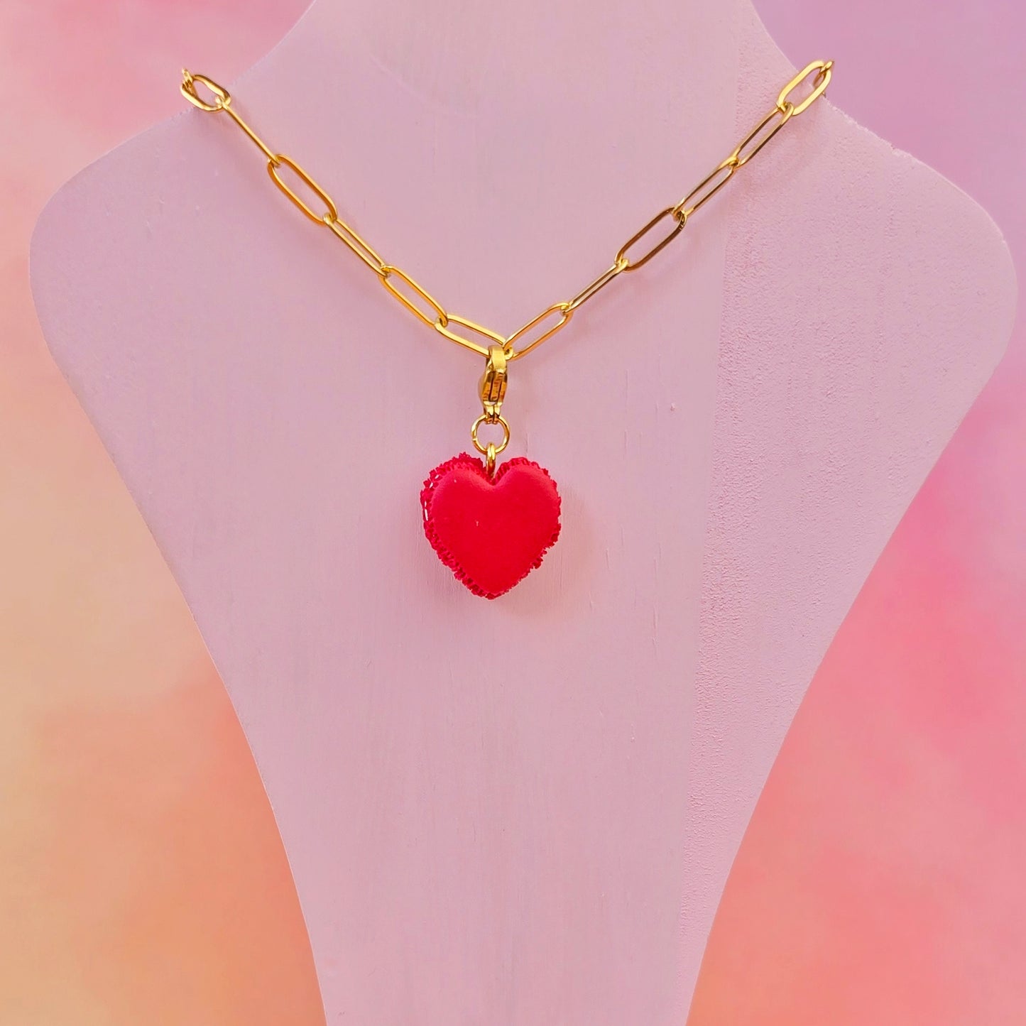 Red Heart Macaron Necklace Charm