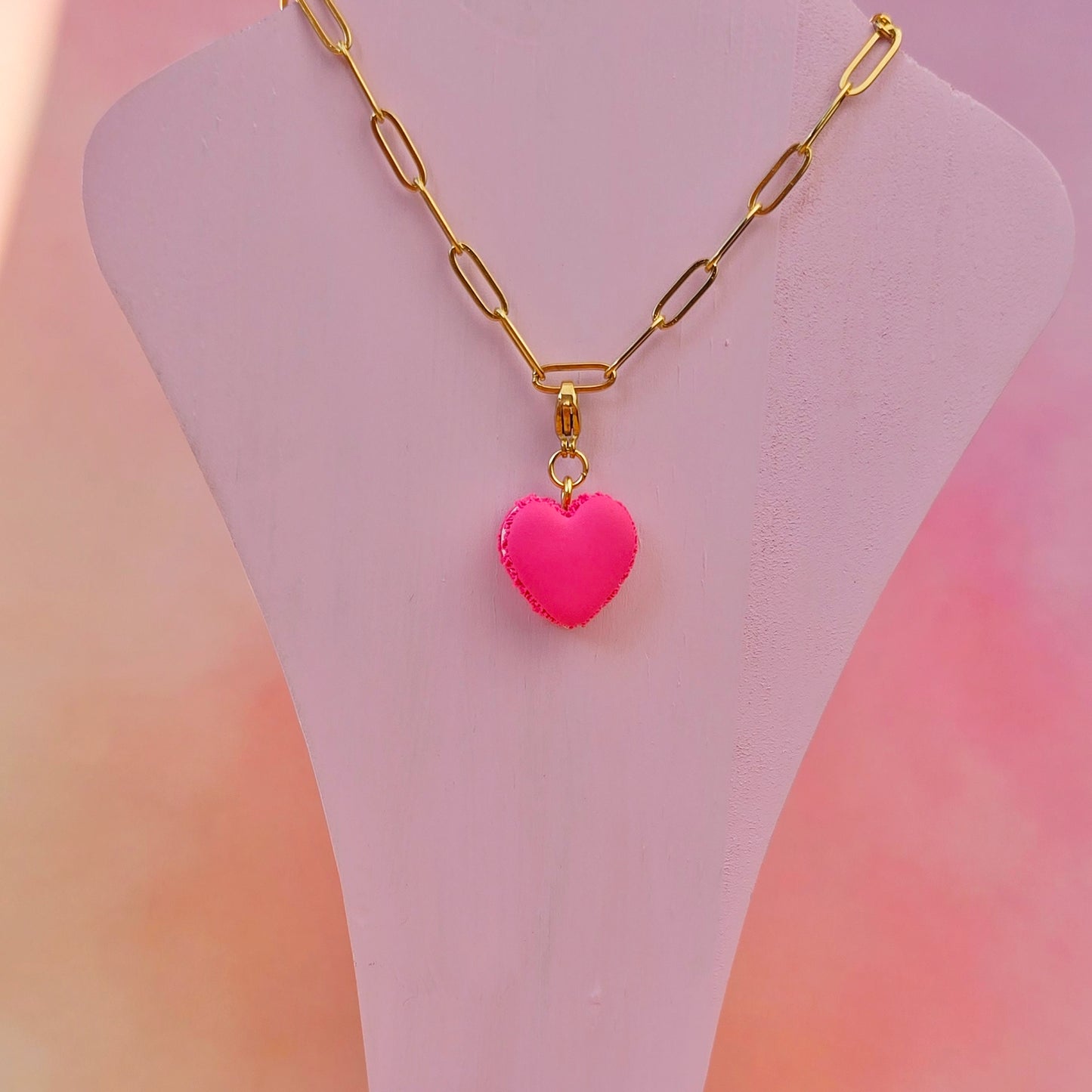 Pink Heart Macaron Necklace Charm