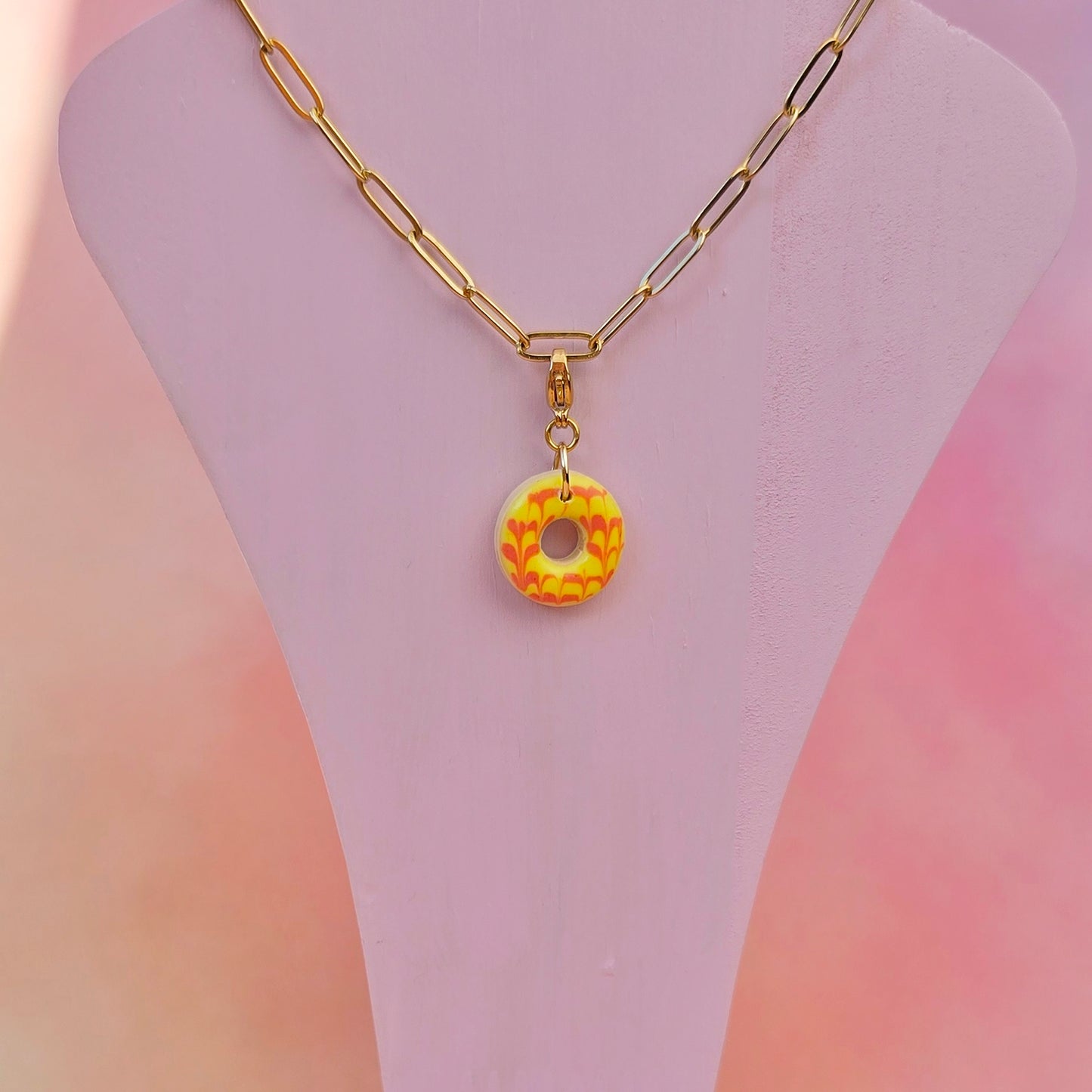 Yellow and Pink Party Ring Necklace Charm