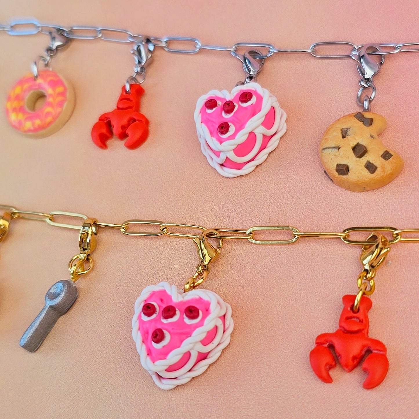 Pink and Red Retro Cake Necklace Charm