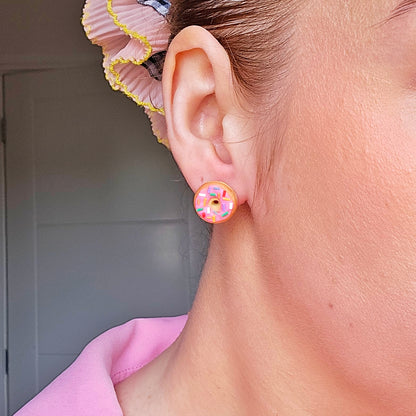 Pink Doughnut Studs