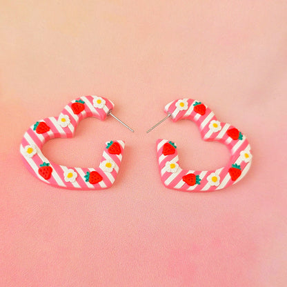 Strawberry Milk Medium Heart Shaped Hoops