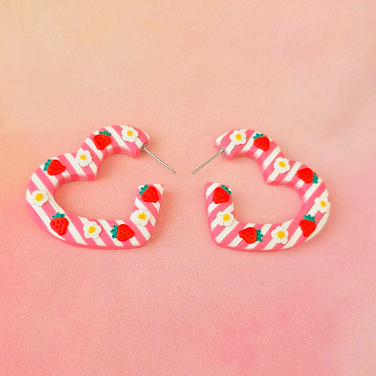Strawberry Milk Medium Heart Shaped Hoops
