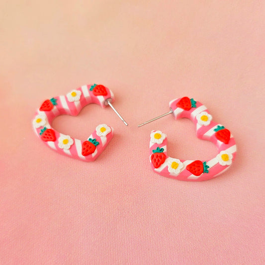 Strawberry Milk Mini Heart Shaped Hoops