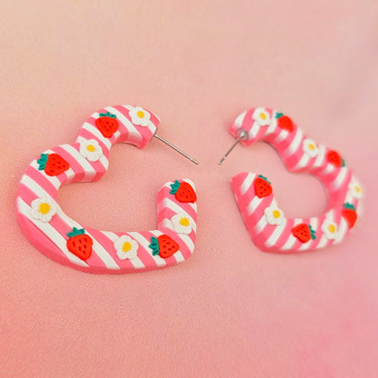 Strawberry Milk Medium Heart Shaped Hoops