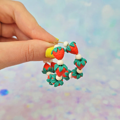 Large Strawberry Beaded Hoops