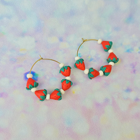 Large Strawberry Beaded Hoops