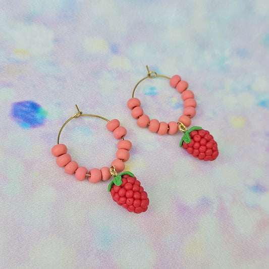 Mini Raspberry Beaded Hoops