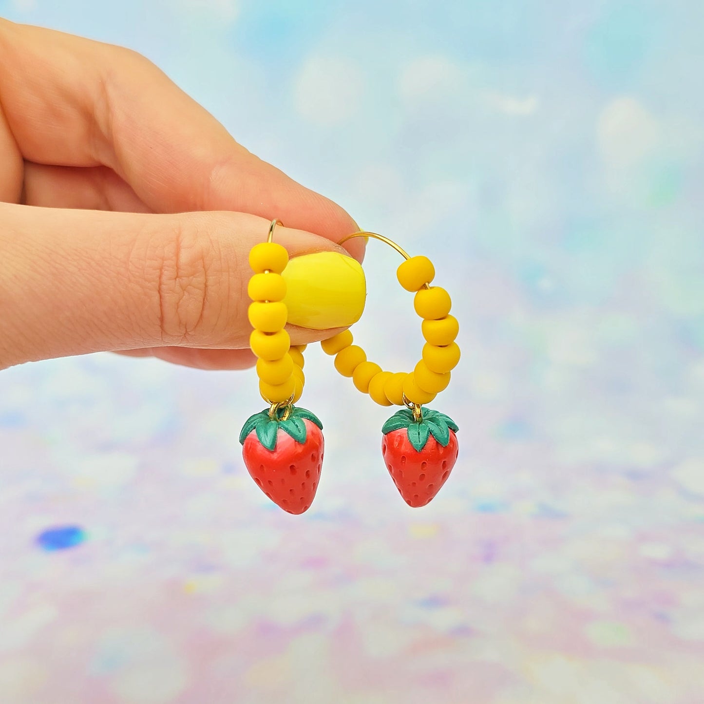 Mini Strawberry Beaded Hoops