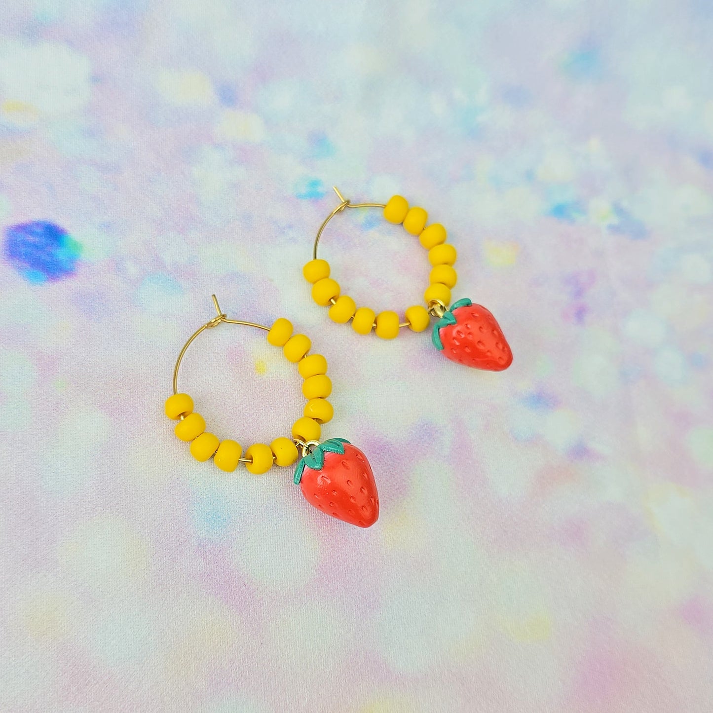 Mini Strawberry Beaded Hoops